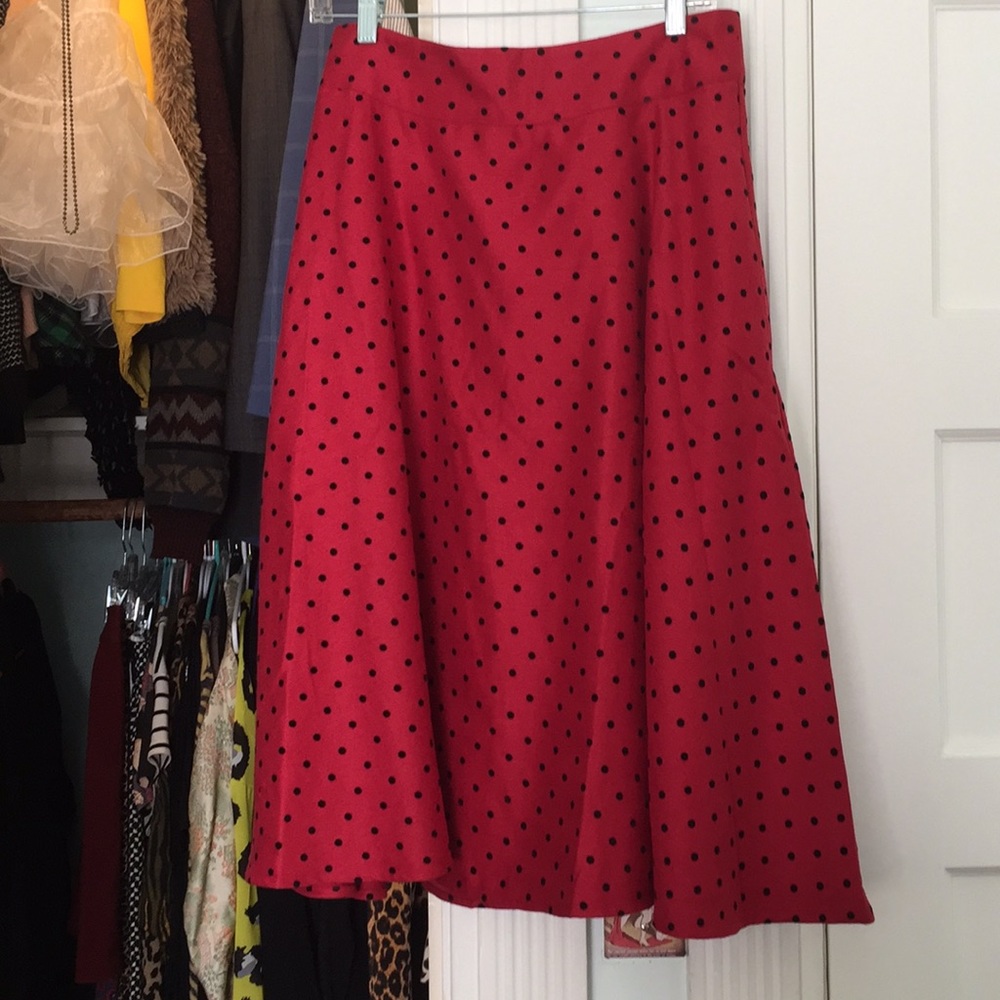 Unique Vintage high waist polka dot midi skirt